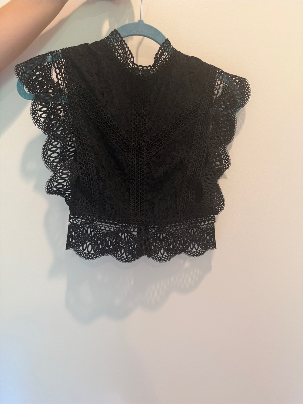 Black Lace Crochet Flutter-Sleeve Camisole Top